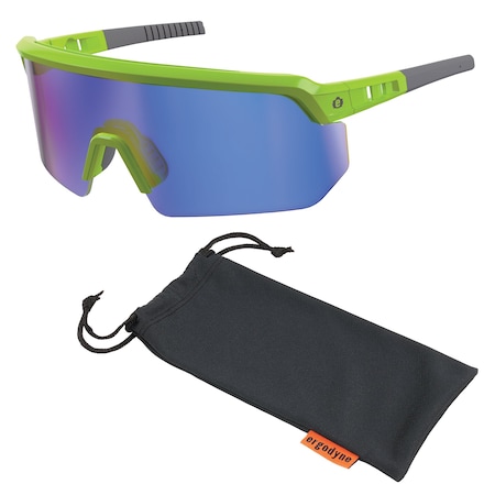 Ergodyne AEGIR-MI, Safety Glasses, Blue Mirror Lens, Lime Frame, Half-Frame AEGIR-MI
